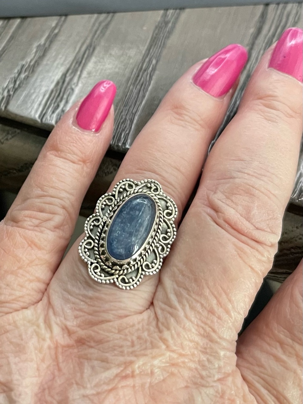 NWT Vtg SS Narural Blue Kyanite statement filigree ring size 7 - Picture 3 of 8